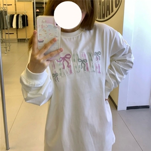 5219-P38刺绣内里有铺布不刺身螺纹领包边长袖T恤图片