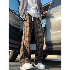 宽松休闲男女同款时尚格子裤韩系复古风潮牌格子撞色长裤K640TP38，男装休闲裤，电商A102B
