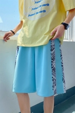 主推~港风夏季宽松休闲腰果花拼接男士运动五分短裤A125-6613-P30，男装牛仔裤，电商A125