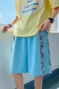 主推~港风夏季宽松休闲腰果花拼接男士运动五分短裤A125-6613-P30图片