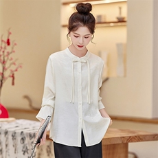 2024春装新中式盘扣立领衬衫气质通勤长袖衬衫，女装衬衫，雪樱依海