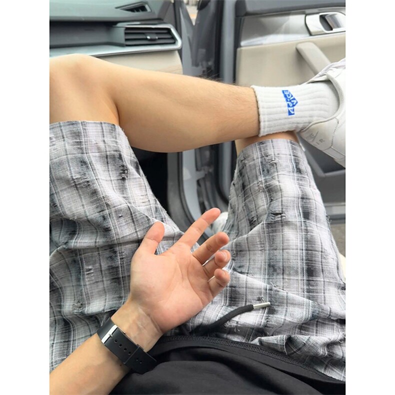 随性潮流休闲百搭五分裤港风高街痞帅复古格子短裤K765TP30控48,男装休闲裤,电商A102B