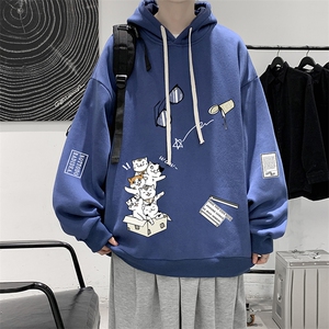 WY2115-P35 纯棉连帽卫衣男大码运动帽衫宽松薄外套男图片