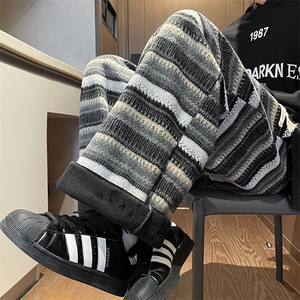 8XL-M美式复古撞色条纹休闲裤加厚宽松阔腿裤直筒长裤K989P68控88图片