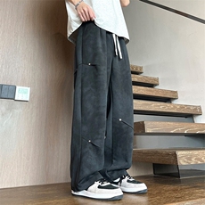春夏季新款美式休闲工装裤男潮流宽松直筒拖地阔腿裤子KZ006-P38，男装休闲裤，星座217-4