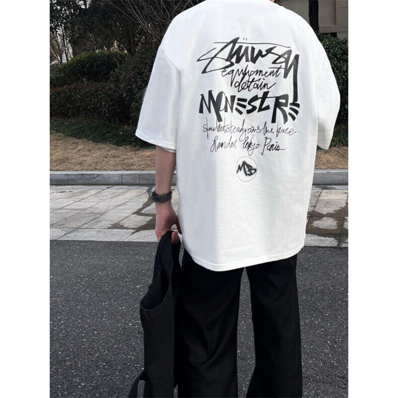 美式复古重磅纯棉欧美复古潮牌短袖t恤oversize小众七分袖,男装T恤,星座310A-4