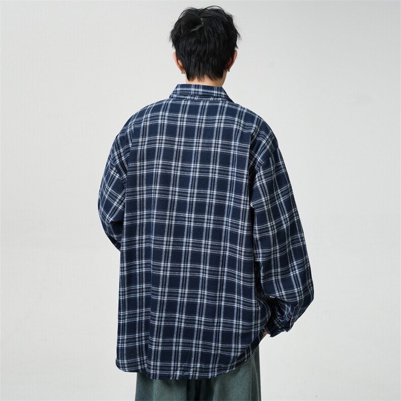 25年春季格子长袖衬衫得物二开衬衣宽松现货DS-C323-1-2376-T批30,男装衬衫,电商C323-1