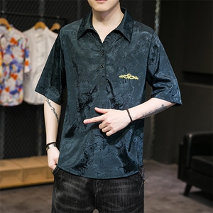 2025新款男士夏季提花短袖T恤衬衫翻领汉服刺锈A227-T2117-P55图片