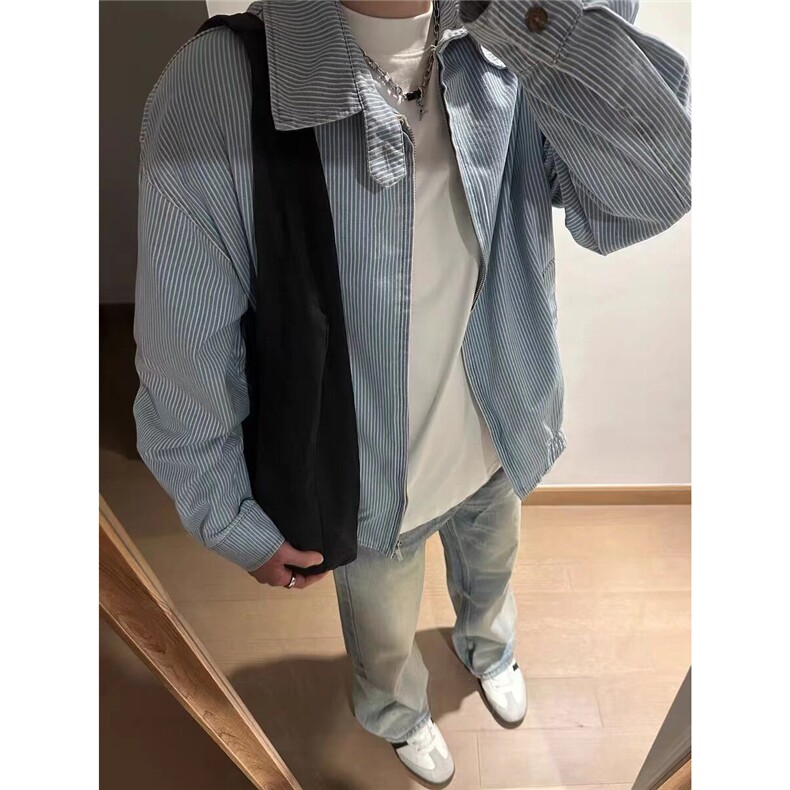 现货JY205-P81美式复古条纹翻领夹克男女,男装夹克,星座1501-3