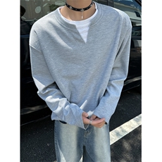 XZ1005-1-TTH0075-批50-重磅华夫格假两件垫肩长袖T恤，男装T恤，星座1005-1