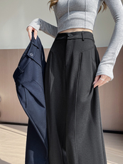 针织弹力牛仔裤秋冬新款高腰垂感宽松小个子慵懒拖地阔腿裤，女装休闲裤，云美莎专业女裤-全店现货