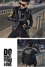 休闲修身翻领韩版机车服痞帅社会小伙水洗皮衣夹克D809-P118控148，男装皮衣，星座308A