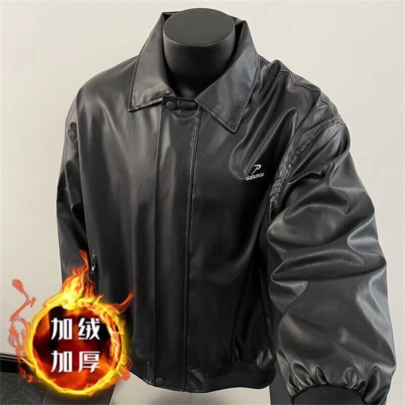美式PU皮衣棉服男士高街潮牌加绒加厚外套机车服夹克Y1011/P76图片