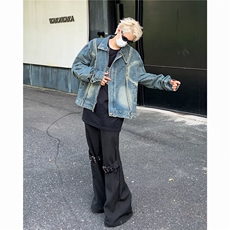 美式复古牛仔外套女秋季设计感痞帅高街潮牌工装牛仔夹克，男装工装外套，星座1210-1