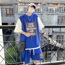 华夫格套装潮流休闲短袖短裤两件套FTZ3059-P55控78，男装牛仔裤，电商B370