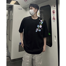 万针全刺绣解构设计260克重磅双纱纯棉高品质美式高街短袖T恤特39，男装T恤，电商A486