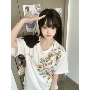 【有货】BK934CC-特P36 绣花肩章羽毛满天星立体浮雕短袖T恤男女图片