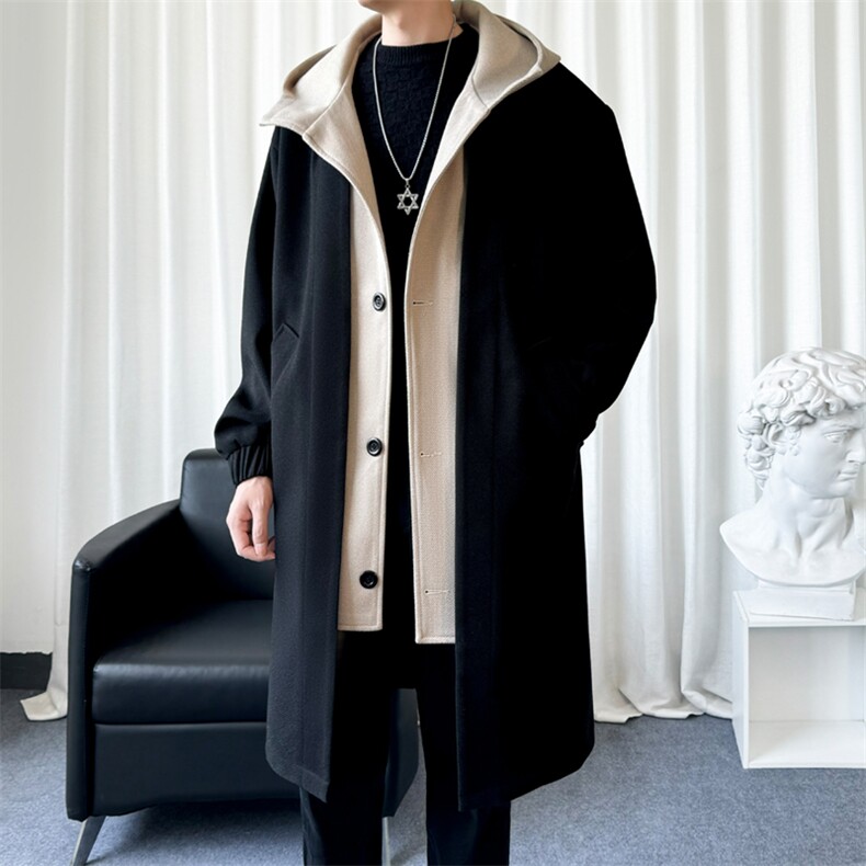 得物外贸数据大货风衣男中长款假两件毛呢大衣男F119-P125爆景C，男装风衣，星座401
