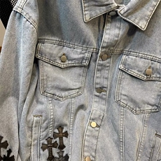 欧美街头十字架牛仔外套男高街潮流宽松上衣情侣装夹克W4493-P66，男装大码男装，星座412-2