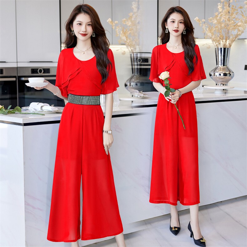 2024年夏季韩版时尚迷人减龄洋气优雅显高显瘦阔腿裤两件套，女装套装/套裙，卡杰菲