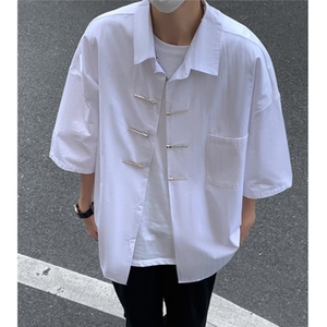 新中式风短袖衬衫男夏季金属扣小众设计高级感衬衣BBA88-P38图片