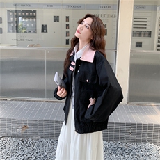 黑色撞色减龄工装外套女2025秋季新款设计感学院风宽松百搭夹克潮，女装短外套，2C030