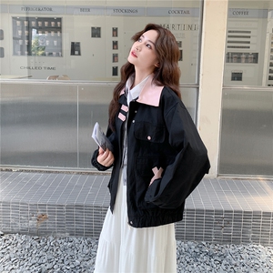 黑色撞色减龄工装外套女2025秋季新款设计感学院风宽松百搭夹克潮图片