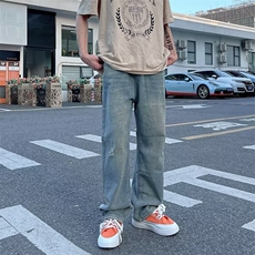 磨毛破洞牛仔裤男美式复古ins潮牌宽松直筒Z8824P40，男装牛仔裤，星座1116-2
