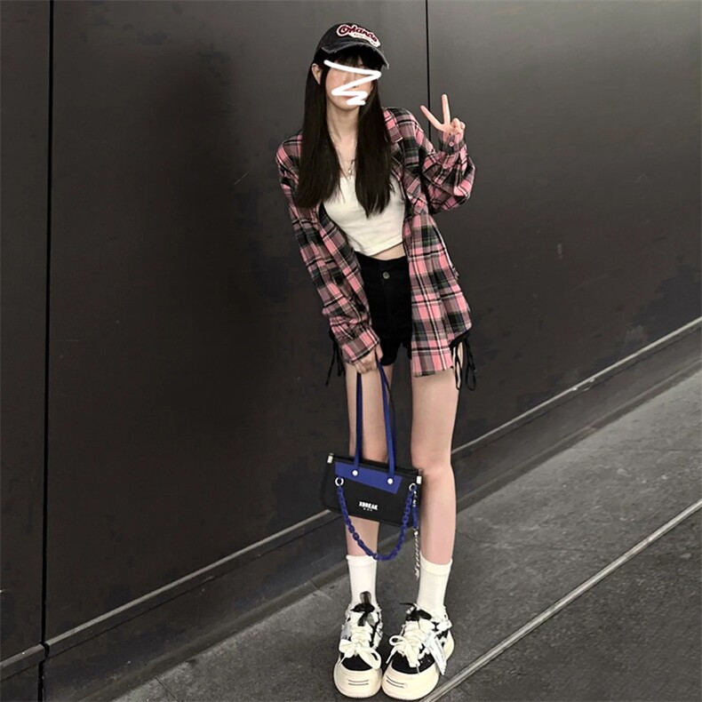TC697-P45美式复古慵懒风长袖衬衫男女新款衬衣宽松潮格子外套潮,男装衬衫,星座617A-2