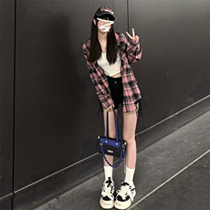 TC697-P45美式复古慵懒风长袖衬衫男女新款衬衣宽松潮格子外套潮，男装衬衫，星座617A-2
