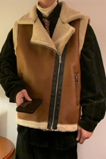 f翻领日系坎肩皮衣马甲加绒加厚男女冬季宽松休闲外套D011-P88，男装皮衣，星座717