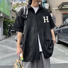 1港风情侣贴布绣情侣衬衫大码中性风网红潮短衬DSC7767P45控58，男装衬衫，星座226-2