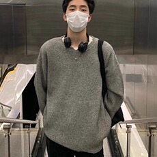 5011-P65灰色破坏风毛衣男秋冬季潮牌痞帅慵懒cleanfit宽松，男装针织衫/毛衣，电商B323A