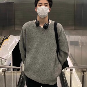 5011-P65 灰色破坏风毛衣男秋冬季潮牌痞帅慵懒cleanfit宽松图片