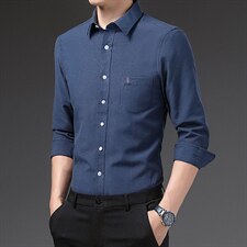 秋季正品纯色衬衫男长袖无痕中年男士爸爸装免烫商务休闲男衬衣，男装衬衫，电商B212（原钱塘6029）