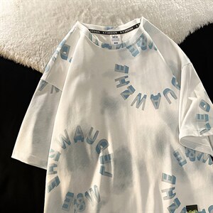新款时尚圆圈字母印花潮牌夏装短袖圆领衣服ins男MT3536-P48图片