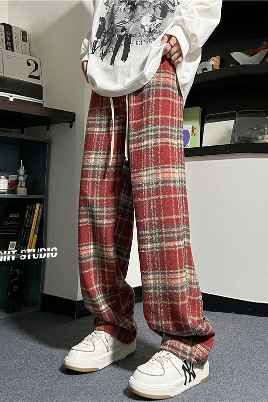 慵懒风休闲毛呢格子裤男女美式高街显高休闲裤运动裤K9075/P38,女装休闲裤,电商D202-1