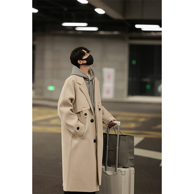 韩系中长款毛呢大衣男秋冬高级感痞帅风衣外套812-F325-P128，男装风衣，星座812