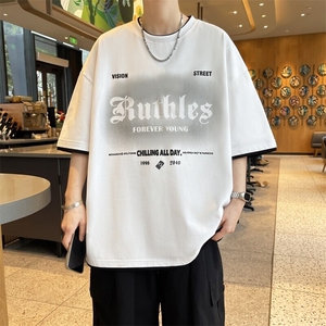 25157-特P40夏季休闲时尚T恤男短袖打底衫青少年潮牌拼接T恤
