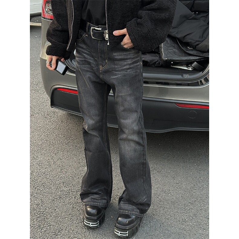 美式ins高街hiphop重工艺水洗暗黑微喇牛仔裤货号K2401P60,男装牛仔裤,电商A063