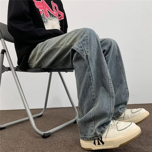 新款港风美式高街ins潮牌直筒休闲牛仔裤男N08222-P48图片