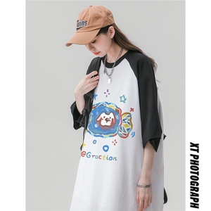 中性风23新款夏季时尚百搭卡通印花美式纯棉短袖T恤DT454P40控58图片