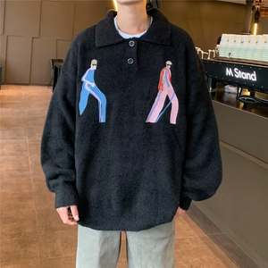毛衣男秋冬高级感刺绣慵懒风针织衫美式Polo领痞帅外套MZ622-P55图片