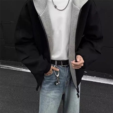 Y133-P52灰色连帽拉链开衫卫衣男女秋冬季美式复古高街帽衫，男装卫衣，电商B323A