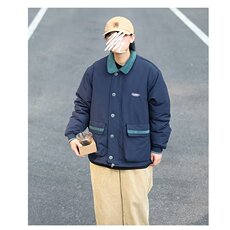 冬季vintage日系复古翻领宽松工装潮牌男加厚羽绒服夹克情侣外套，男装羽绒服，星座1210-1
