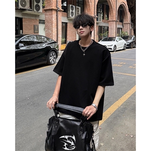 飞机扣不对称双肩设计打底T恤潮流高街上衣短袖T恤简约上衣 P48图片