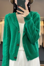 新款帽衫100%纯羊毛针织连帽开衫女秋冬外套羊绒短款毛衣宽松外搭，女装羊毛衫，蒙特羊绒