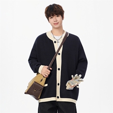 25915-P65秋季时尚圆领毛衣开衫男外套男士针织衫撞色打底衫，男装T恤，电商D310B