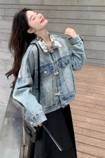 2024年春季【现货新款】气质时尚新中式风水墨画牛仔拼接牛仔外套，女装牛仔外套，浙宝220