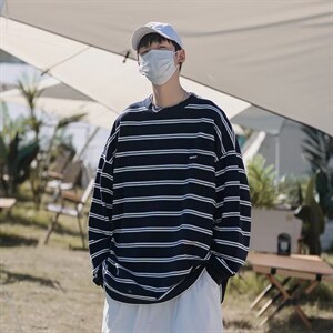 条纹卫衣男2022日系cityboy潮流长袖t恤圆领套头上衣 T1357-P24图片